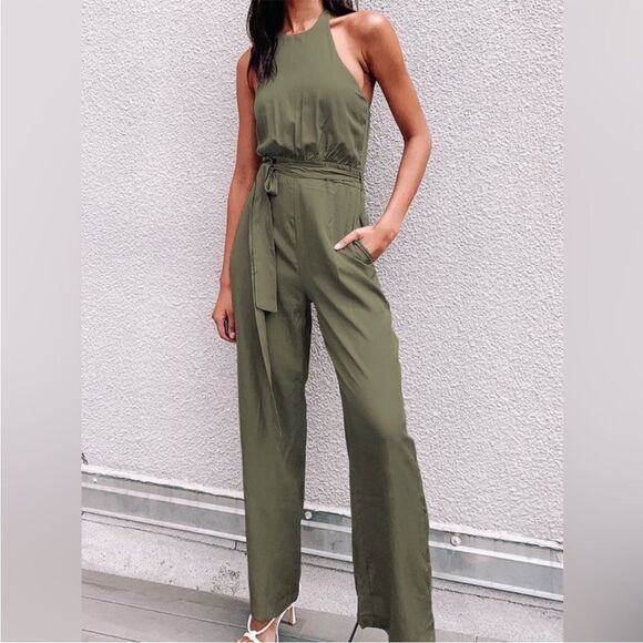 Bishop & Young ▪️NWT▪️ Margot halter jumpsuit ▪️Olive Green ▪️ Small - Picture 1 of 8